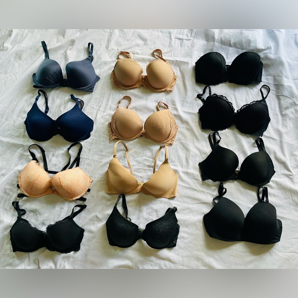 Victoria’s Secret 32D Bras: Black, Nude, Pink, Gray, Navy. Excellent Condition.